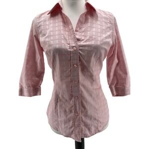 Thomas Pink Button Front Top Womens 6 Pink Check Cotton Quiet Luxury Old‎ Money